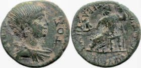 Roman Provincial
PHRYGIA. Sebaste. Nero (54-68 AD)
AE Bronze (17.7mm 4.43g)
Obv: ΣEBAΣTOΣ. Bareheaded and draped bust right.
Rev: Zeus seated left...