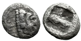 Greek
THRACO-MACEDONIAN REGION. Uncertain. (Early 5th Century BC).
AR Tetartemorion (5mm 0.13g)
Obv: Roaring lion's head left.
Rev: Quadripartite ...