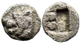 Greek
THRACO-MACEDONIAN. Uncertain. (Early 5th Century BC).
AR Tetartemorion (5mm 0.14g)
Obv: Lion's head left.
Rev: Quadripartite incuse square....