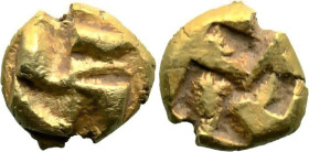 Greek
IONIA. Uncertain. (Circa 625-600 BC).
EL Myshemihekte or 1/24 Stater (6.7mm 0.65g)
Obv: Raised clockwise swastika pattern.
Rev: Quadripartit...