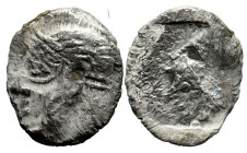 Greek
ASIA MINOR. Uncertain. (5th-4th centuries BC).
AR Tetartemorion (6.8mm 0.14g)
Obv: Head of Apollo left, wearing taenia.
Rev: Helmeted head o...