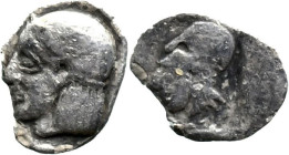 Greek
ASIA MINOR. Uncertain. (5th-4th centuries BC).
AR Tetartemorion (7.2mm 0.17g)
Obv: Head of Apollo left, wearing taenia.
Rev: Helmeted head o...