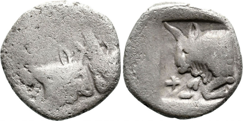 Greek
CARIA. Uncertain. (5th century BC).
AR Diobol (13.3mm 2.06g)
Obv: Confr...