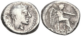 Roman Republican
M. Cato (89 BC). Rome
AR Quinarius (19.6mm 1.97g)
Obv: Head of Liber with long hair to right, wearing wreath of ivy and fruit
Rev...