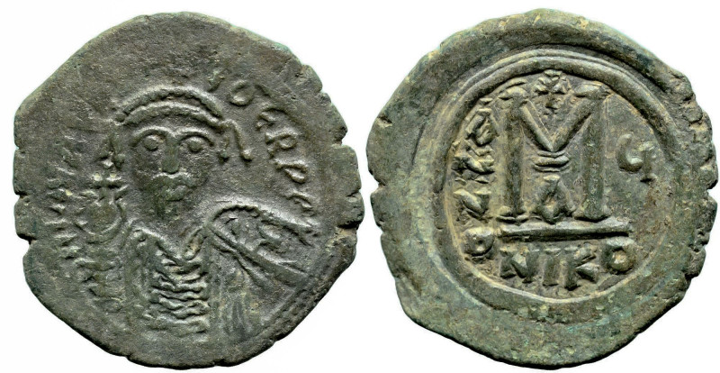 Byzantine
Maurice Tiberius (582-602 AD). Nicomedia. Dated RY 6 (587/8).
AE Fol...