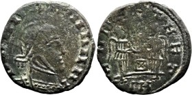 Migration Period
Ae Nummus (17.3mm 2.59g)
Uncertain Germanic tribes. imitating Constantine I
Obv: Helmeted and cuirassed bust right
Rev: Two Victo...
