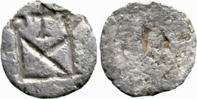 Byzantine
AR Basilikon(?) (8.1mm 0.31g)
Obv: Monogram
Rev: Blank