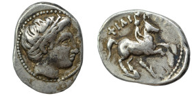KINGS of MACEDON. Philip II, 359-336 BC. 1/5 AR Tetradrachm (silver, 2.58 g, 17 mm), Amphipolis. Head of Apollo right, wearing tainia. Rev. ΦΙΛΙΠΠΟΥ Y...