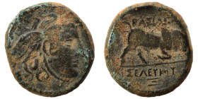 SELEUKID KINGS of SYRIA. Seleukos I Nikator, 312-281 BC. Ae (bronze, 7.81 g, 20 mm), Antioch. Winged head of Medusa to right. Rev. ΒΑΣΙΛΕΩΣ ΣΕΛΕΥΚΟΥ B...
