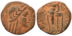 SELEUKID KINGS of SYRIA. Antiochos III the Great, 222-187 BC. Ae (bronze, 2.84 g, 14 mm), Sardes. Laureate head of Apollo right. Rev. Apollo standing ...