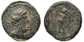 SELEUKID KINGS of SYRIA. Antiochos IV Epiphanes, 175-164 BC. Ae (bronze, 4.81 g, 18 mm), Mallos. Laureate head of Zeus Labraundos to right, spear over...