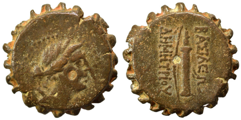 SELEUKID KINGS of SYRIA. Demetrios I Soter, 162-150 BC. Ae serrate (bronze, 8.11...