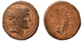 SELEUKID KINGS of SYRIA. Alexander I Balas, 152-145 BC. Ae (bronze, 9.48 g, 22 mm). Quasi-municipal issue, Kyrrhos. Diademed head to right. Rev. Zeus ...