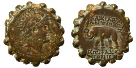 SELEUKID KINGS of SYRIA. Antiochos VI Dionysos, 144-142 BC. Ae Serrate (bronze, 6.80 g, 21 mm), Antioch on the Orontes. Radiate and diademed head righ...