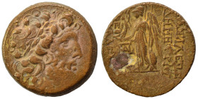 SELEUKID KINGS of SYRIA. Demetrios II Nikator, second reign, 129-125 BC. Ae (bronze, 10.48 g, 22 mm), Antioch. Laureate head of Zeus right. Rev. ΒΑΣΙΛ...