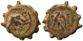 SELEUKID KINGS of SYRIA. Alexander II Zabinas, 128-122 BC. Ae serrate (bronze, 2.98 g, 16 mm), Apameia on the Orontes (?). Head of an elephant to righ...