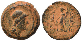 SELEUKID KINGS of SYRIA. Alexander II Zabinas, 128-122 BC. Ae (bronze, 3.35 g, 17 mm), Antiochia on the Orontes. Helmeted head of Athena right. Rev. T...