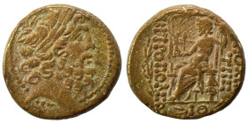 SYRIA, Seleucis and Pieria. Antioch, 1st century BC. Ae (bronze, 12.28 g, 23 mm). Laureate head of Zeus right. Rev. Zeus Nicephorus seated left; cornu...