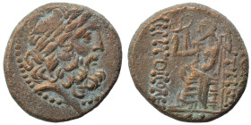 SYRIA, Seleucis and Pieria. Antioch, 1st century BC. Ae (bronze, 7.86 g, 20 mm). Laureate head of Zeus right. Rev. ANTIOXΕΩN THΣ / MHTPOΠOΛEΩΣ Zeus Ni...