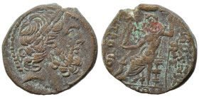 SYRIA, Seleucis and Pieria. Antioch, 1st century BC. Ae (bronze, 11.43 g, 23 mm). Laureate head of Zeus right. Rev. Zeus Nikephoros seated left. Nearl...