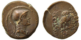 SYRIA, Seleucis and Pieria. Laodicea ad Mare. 1st century BC. Ae (bronze, 2.14 g, 15 mm). Helmeted head of Athena right. Rev. ΛAOΔIKEΩN THΣ IEPAΣ KAI ...
