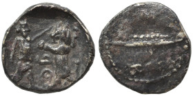PHOENICIA. Sidon. Ba'alšillem II, circa 401-366 BC. 1/16 Shekel (silver, 0.52 g, 9 mm). Phoenician galley left, waves below. Rev. Persian king or hero...
