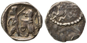 PHOENICIA. Sidon. Ba'alšillem II, circa 401-366 BC. 1/16 Shekel (silver, 0.85 g, 10 mm). Phoenician galley left, waves below. Rev. Persian king or her...