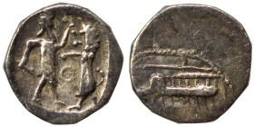 PHOENICIA. Sidon. Ba'alšillem II, circa 401-366 BC. 1/16 Shekel (silver, 0.64 g, 10 mm). Phoenician galley left, waves below. Rev. Persian king or her...