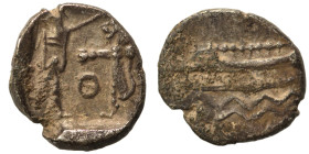 PHOENICIA. Sidon. Ba'alšillem II, circa 401-366 BC. 1/16 Shekel (silver, 0.81 g, 10 mm). Phoenician galley left, waves below. Rev. Persian king or her...
