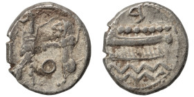 PHOENICIA. Sidon. Ba'alšillem II, circa 401-366 BC. 1/16 Shekel (silver, 0.88 g, 9 mm). Phoenician galley left, waves below. Rev. Persian king or hero...