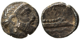 PHOENICIA. Arados. Uncertain king. Circa 400-384 BC. 1/16 Shekel (silver, 0.66 g, 9 mm). Laureate head of Ba'al-Arwad right. Rev. Galley right, above ...