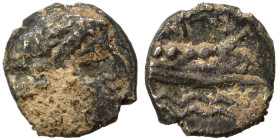PHOENICIA. Arados. Uncertain king. Circa 400-384 BC. 1/16 Shekel (silver, 0.77 g, 9 mm). Laureate head of Ba'al-Arwad right. Rev. Galley right, above ...