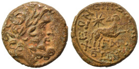 SYRIA, Seleukis and Pieria. Antioch. Pseudo-autonomous issue, time of Augustus, 27 BC-14 AD. Ae (bronze, 6.73 g, 19 mm), 12/13 AD. Laureate head of Ze...