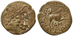 SYRIA, Seleucis and Pieria. Antioch. Pseudo-autonomous issue, time of Augustus, 27 BC-14 AD. Ae (bronze, 6.77 g, 20 mm), 13/14 AD. Laureate head of Ze...