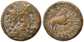 SYRIA, Seleucis and Pieria. Antioch. Pseudo-autonomous issue, time of Augustus, 27 BC-14 AD. Ae (bronze, 7.06 g, 19 mm), 13/14 AD. Laureate head of Ze...