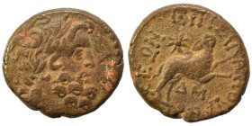SYRIA, Seleucis and Pieria. Antioch. Pseudo-autonomous issue, time of Augustus, 27 BC-14 AD. Ae (bronze, 7.56 g, 20 mm), 13/14 AD. Laureate head of Ze...