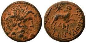 SYRIA, Seleucis and Pieria. Antioch. Pseudo-autonomous issue, time of Augustus, 27 BC-14 AD. Ae (bronze, 6.71 g, 19 mm), 13/14 AD. Laureate head of Ze...