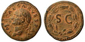 SYRIA, Seleucis and Pieria. Antioch. Vespasian, 69-79. As (bronze, 6.39 g, 24 mm), Rome, for use in Syria. IMP CAESAR VESP AVG Laureate head of Vespas...