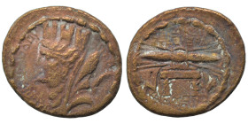 SYRIA, Seleucis and Pieria. Seleucia Pieria. Time of Titus, 79-81. Ae (bronze, 5.67 g, 22 mm). Turreted head of Tyche to right, palm branch over left ...