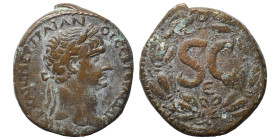 SYRIA, Seleucis and Pieria. Antioch. Trajan, 98-117. Ae (bronze, 14.61 g, 26 mm). Laureate head of Trajan right. Rev. SC within laurel wreath, Є below...