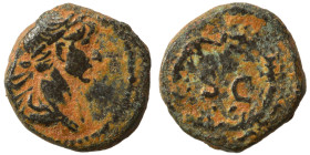 SYRIA, Seleucis and Pieria. Antioch. Trajan, 98-117. Half Quadrans (bronze, 1.17 g, 11 mm). Rome, for use in Syria. Laureate and draped bust of Trajan...