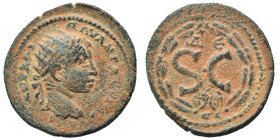 SYRIA, Seleucis and Pieria. Antioch. Diadumenian, Caesar, 217-218. Ae (bronze, 5.65 g, 23 mm). Radiate and cuirassed bust right. Rev. S C within wreat...