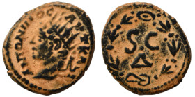 SYRIA, Seleucis and Pieria. Antioch. Caracalla, 198-217. Semis (bronze, 3.22 g, 17 mm). Radiate head left. Rev. S C, Є above, Δ below, all within laur...