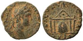 SYRIA, Seleucis and Pieria. Seleucia Pieria. Elagabalus, 218 - 222. Ae (bronze, 4.72 g, 16 mm). Laureate head right. Rev. ϹƐΛƐΥΚƐΙΑϹ ΠΙΑΙΡΙΑϹ Temple w...