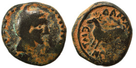 SYRIA. Seleucis and Pieria. Damascus. Time of Tiberius, 14-37. Ae (bronze, 8.52 g, 21 mm), 33/4 AD. Head right, wearing veil or Phrygian headdress. Re...