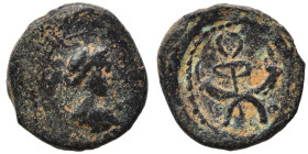 PALMYRENE. Palmyra. Pseudo-autonomous issue, , circa 1st-3rd centuries AD. Ae (bronze, 0.71 g, 11 mm). Helmeted head of Athena. Rev. Winged caduceus b...
