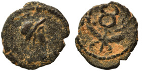 PALMYRENE. Palmyra. Pseudo-autonomous issue, , circa 1st-3rd centuries AD. Ae (bronze, 0.53 g, 10 mm). Helmeted head of Athena. Rev. Winged caduceus b...