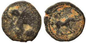 PALMYRENE. Palmyra. Pseudo-autonomous issue, circa 1st-3rd centuries AD. Ae (bronze, 0.59 g, 10 mm). Helmeted head of Athena. Rev. Uncertain animal st...