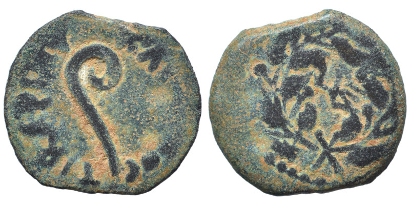 JUDAEA. Pontius Pilate under Tiberius, 26-36. Prutah (bronze, 1.27 g, 15 mm). Da...