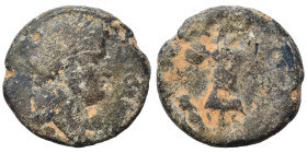 JUDAEA, Roman Administration. Titus. as Caesar, 69-79. Ae (bronze, 11.73 g, 24 mm). Judaea Capta issue, Caesarea Maritima. Laureate head right. Rev. T...